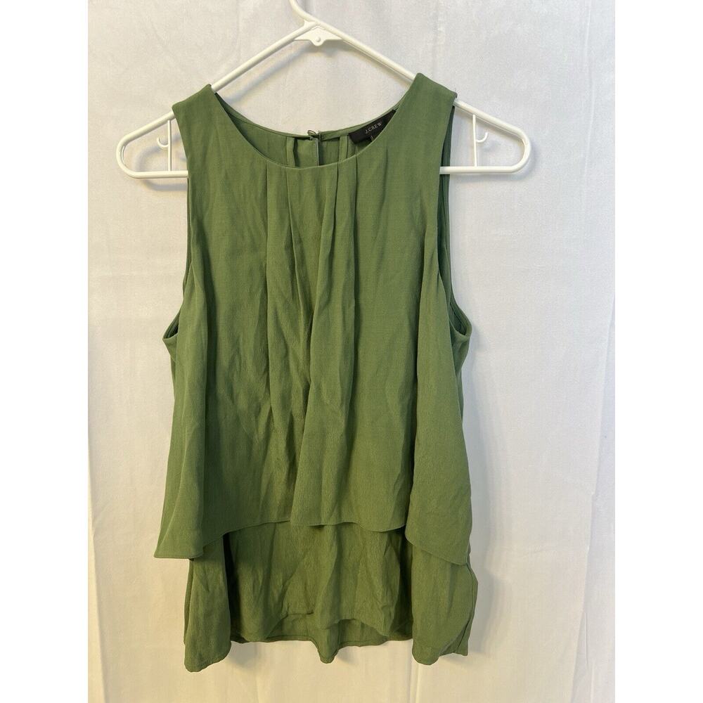 J Crew Size 6 Tiered Viscose Crepe Sleeveless Blouse Layered Fern Green